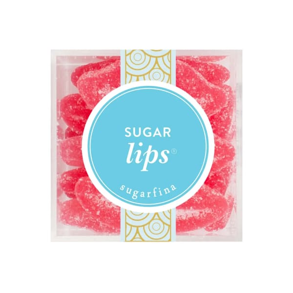 Box of pink sugar-coated gummy candies with a blue label