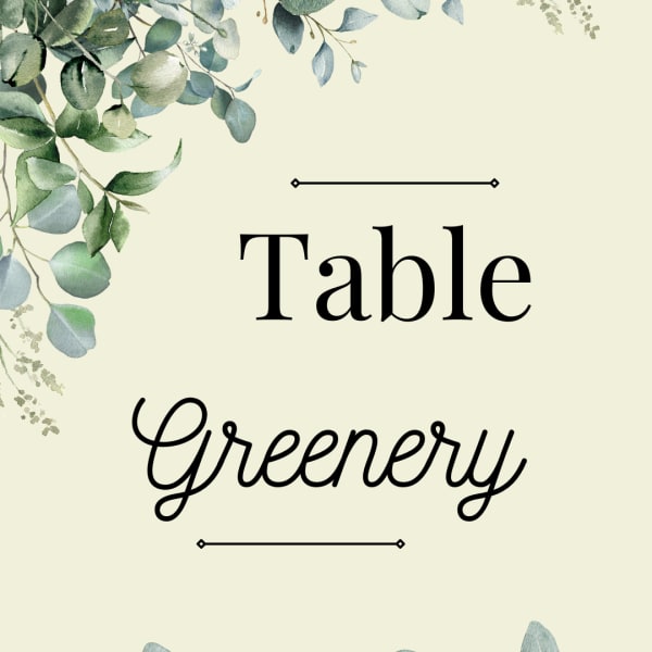 Table greenery sign with watercolor eucalyptus leaves