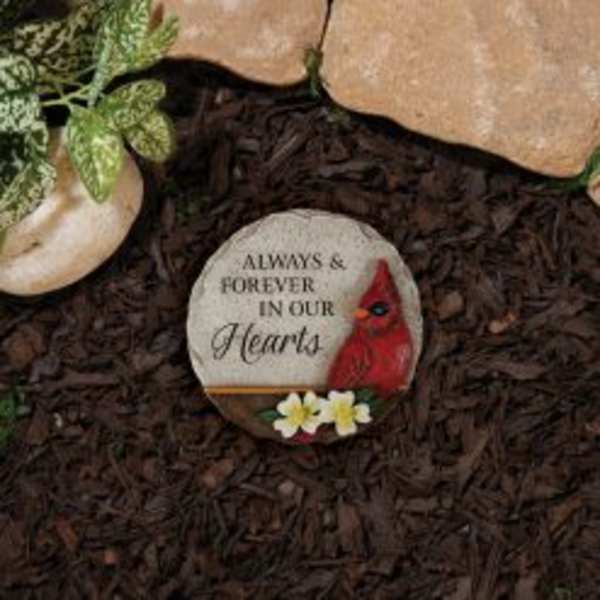 Memorial stone with a cardinal and the words "Always & Forever in Our Hearts"