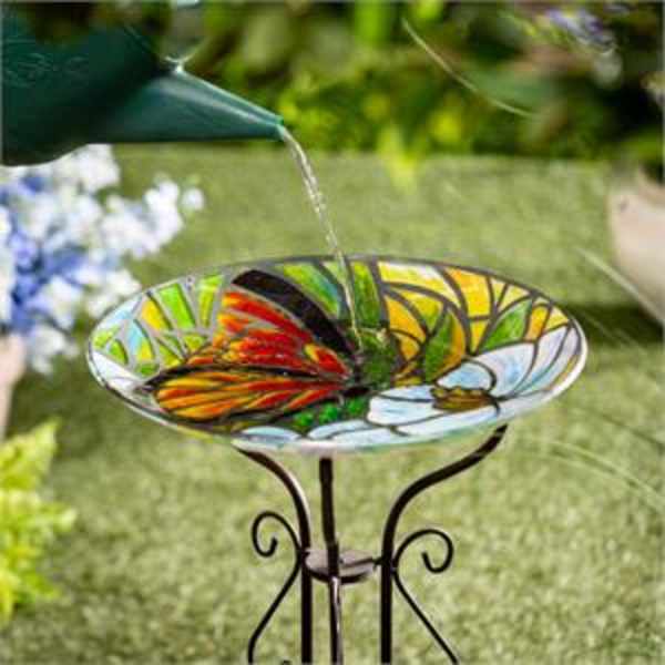 Stained Glass Butterfly Birdbath