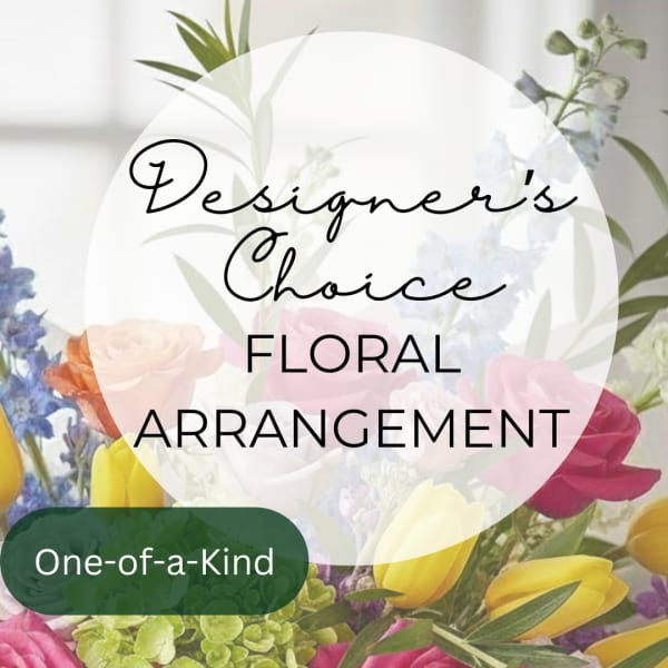 Designer’s choice floral arrangement with mixed colorful flowers
