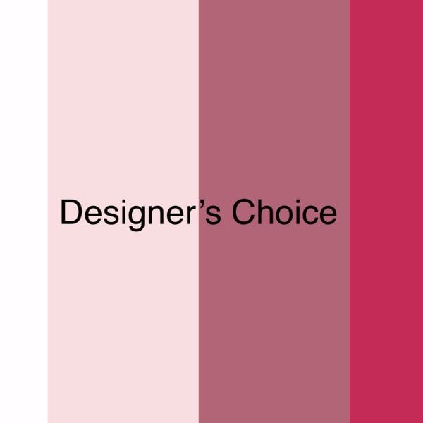 Pink and red vertical color blocks with the text Designer’s Choice in the center