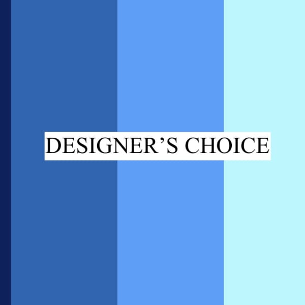 Blue striped designer's choice graphic with centered text