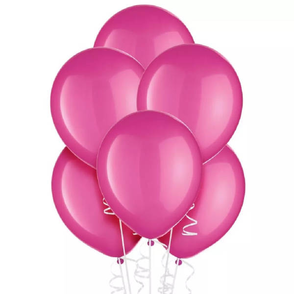 Cluster of pink balloons with curling ribbons
