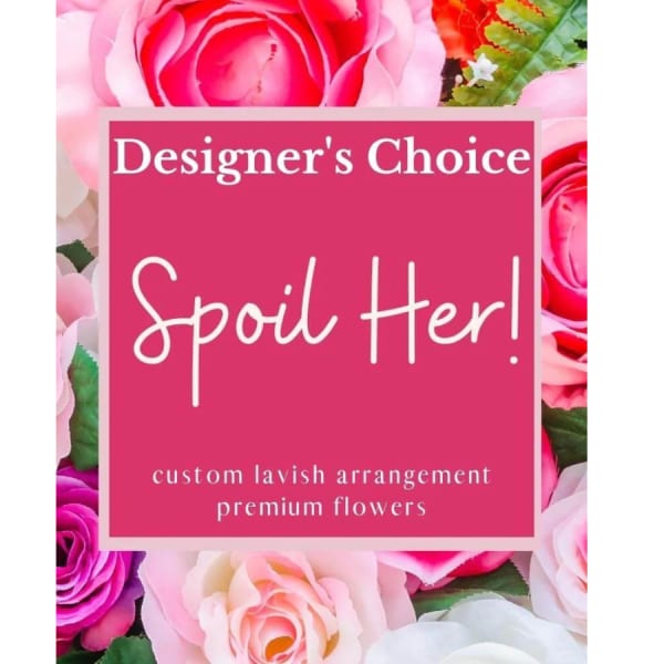 Pink rose-themed designer choice floral sign with text