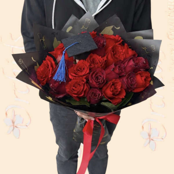 Luxury Red Premium Roses Graduation Bouquet | Hand-Wrapped Flower Delivery in Orange County