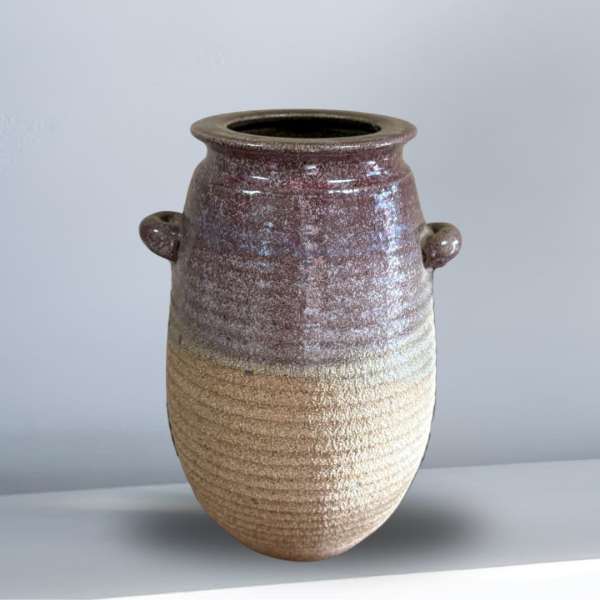 Textured ceramic vase with two small side handles