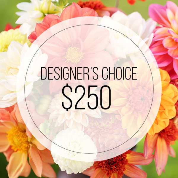 Designer’s choice bouquet with mixed colorful flowers and a $250 label