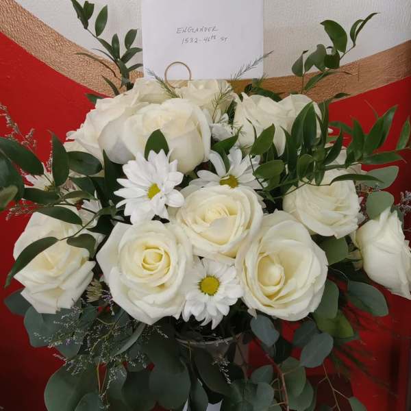 White Roses & Daisy's Mix Sympathy Vase