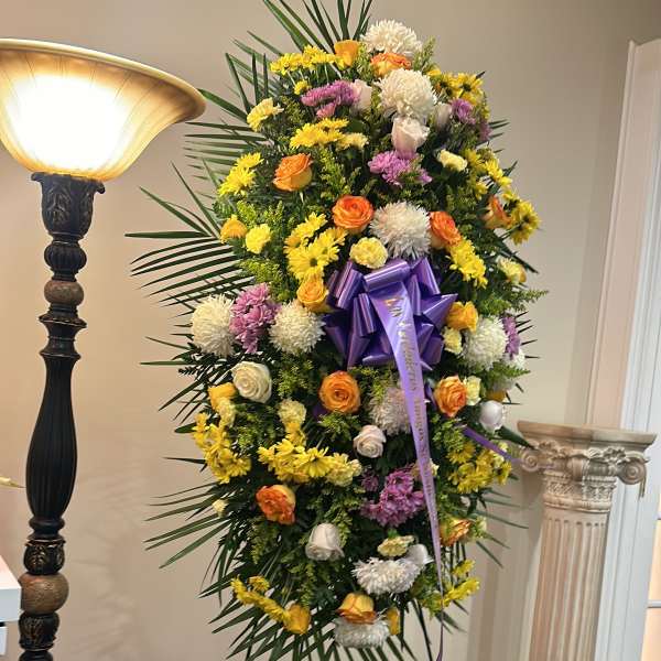 Mixed Funeral Arrangement w/Jumbo Ribbon