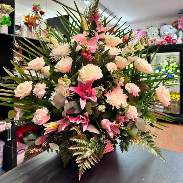 Hot Pink Lilies w/ White Roses Sympathy Arrangement