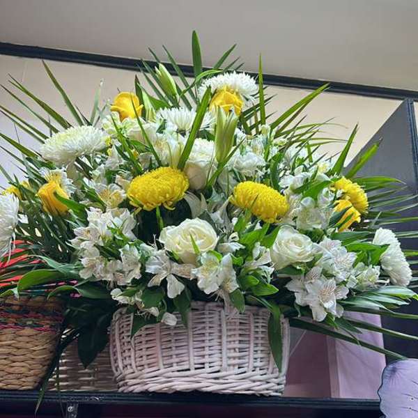Yellow & White Spider-Mum's Sympathy Arrangement
