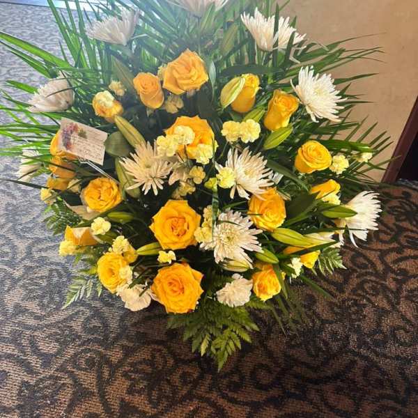 Yellow & White Sympathy Basket Arrangement