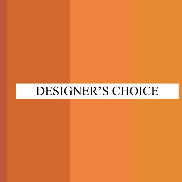 Abstract orange color blocks with the words DESIGNER'S CHOICE in the center.