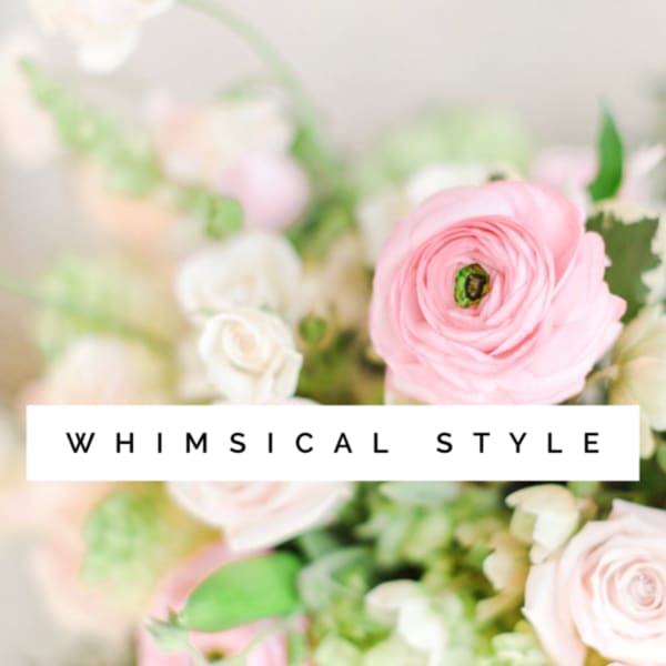Soft pink and white flowers in a whimsical arrangement