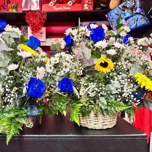 Sunflower & Eucalyptus Sympathy & Funeral Arrangement (1 Basket)