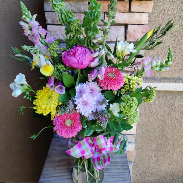 Welcome spring daisy peony bouquet