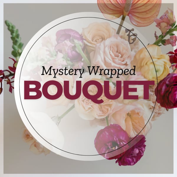 Graphic with a bouquet of pastel roses and ranunculus