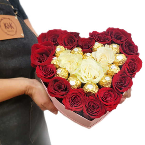 Heart with Roses & Ferrero Rocher