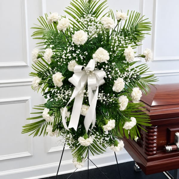 Peaceful Memories White Carnation Standing Spray