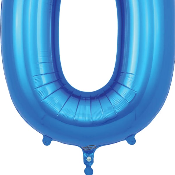 Blue foil balloon shaped like the number 0