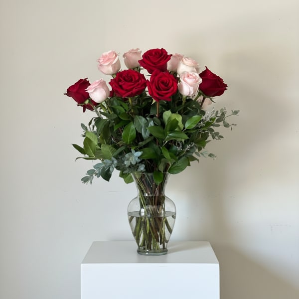 Romance ( Romantic Red and Blush Pink Roses Arrangement)