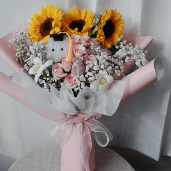 Golden Cheers Graduation Sunflowers Bouquet