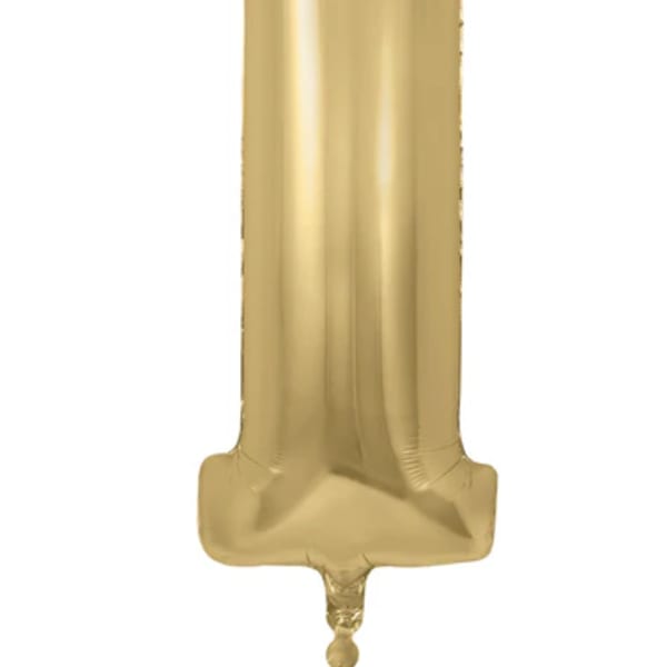 Gold foil balloon shaped like the number 1