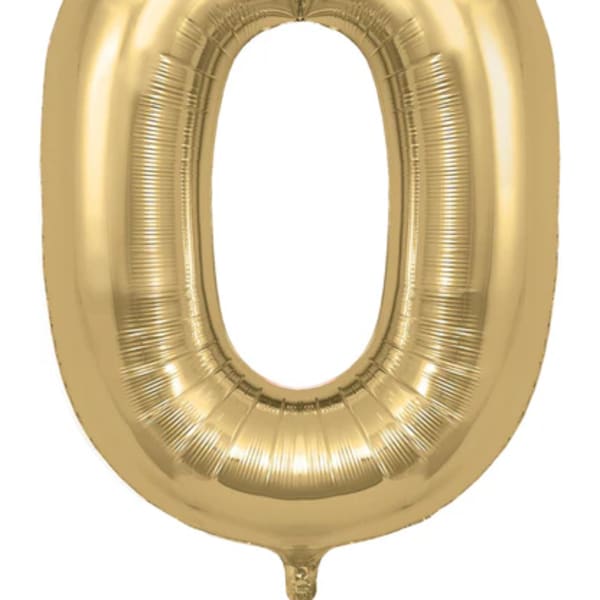 Gold number 0 foil balloon on a white background