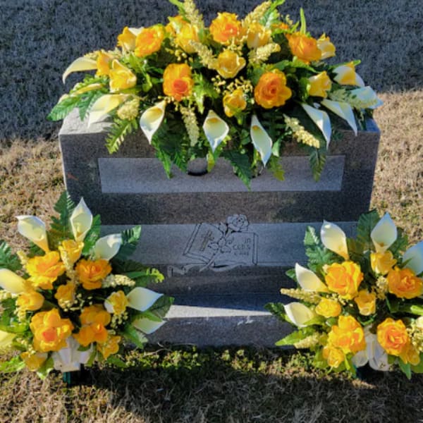 3 Piece Silk Yellow Grave Set