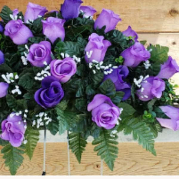 Purple and Lavendar Rose Headstone Saddle