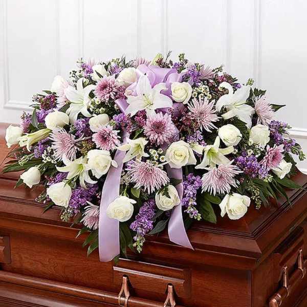 Lavender & White Mixed Half Casket Cover