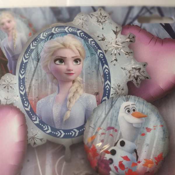 Frozen-themed foil balloons with Elsa, Anna, and Olaf
