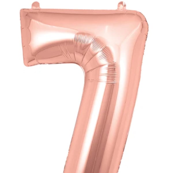 Rose gold number 7 foil balloon on a white background