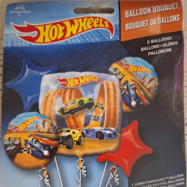 Hot Wheels balloon bouquet package with car-themed foil balloons