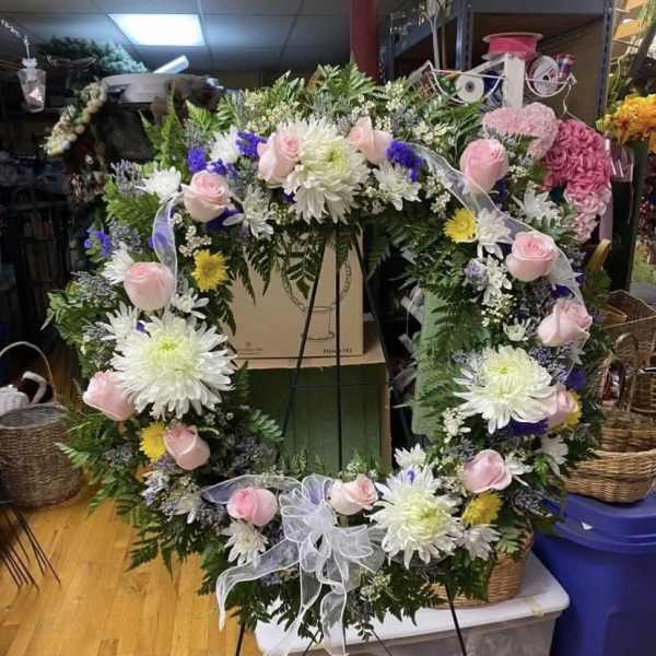 Everlasting Love Fresh Wreath on Easel