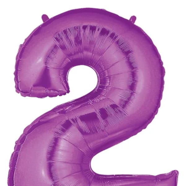 Purple foil balloon shaped like the number 2