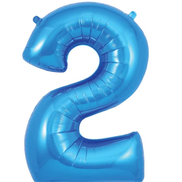 Blue number 2 foil balloon on a white background