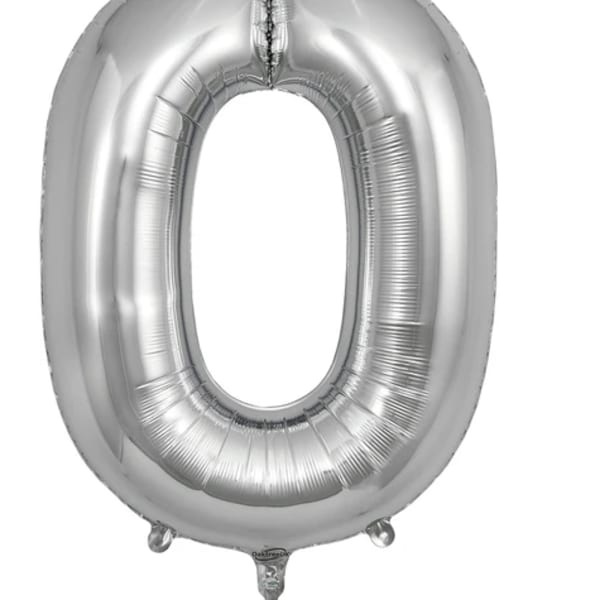 Silver number 0 foil balloon on a white background