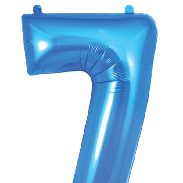 Blue number 7 foil balloon on a white background