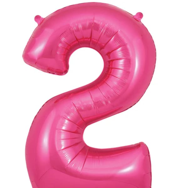 Pink number 2 foil balloon on a white background