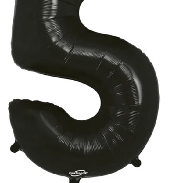 Black number 5 foil balloon on a white background