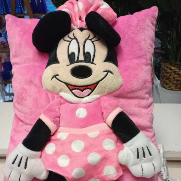 Minnie Mouse plush pillow in pink with white polka dots