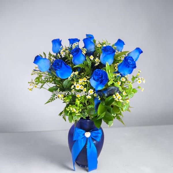 Simple Long Stem Blue Roses