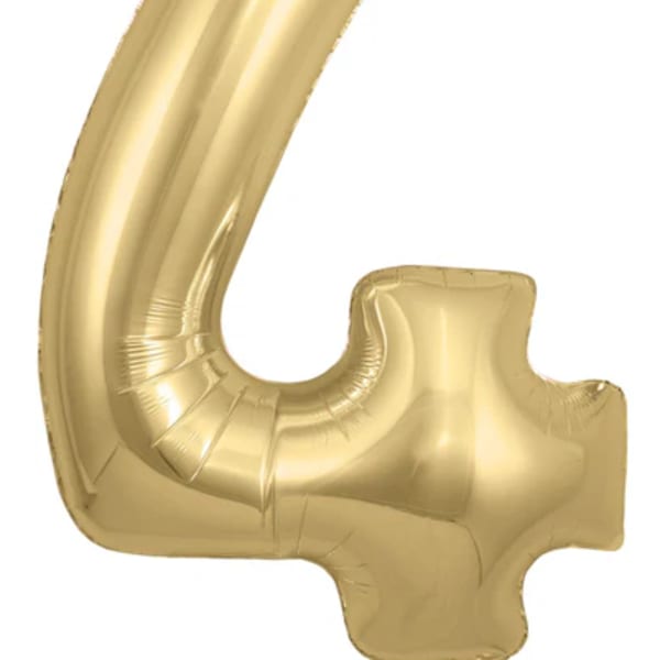Gold foil balloon shaped like the number 4