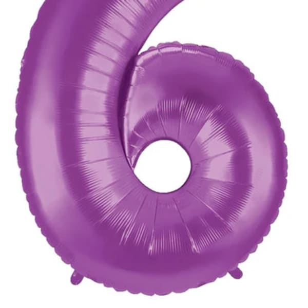 Purple foil balloon shaped like the number 6