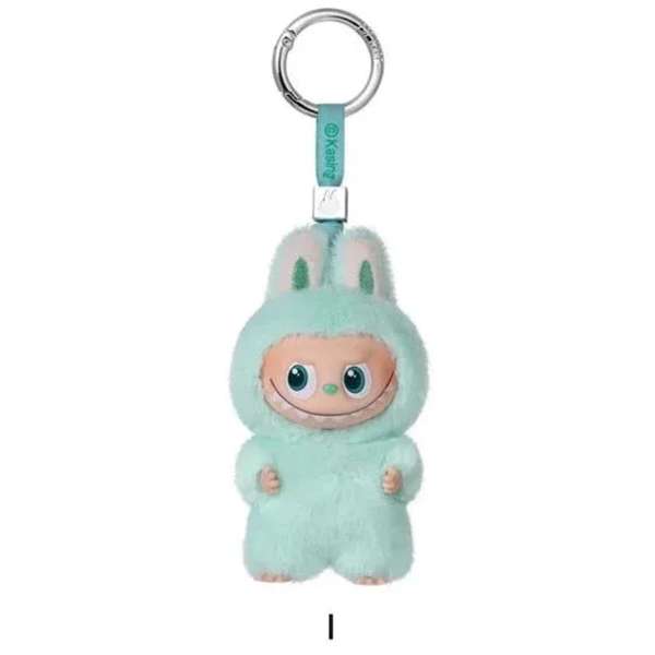 Mint plush character keychain with a metal ring