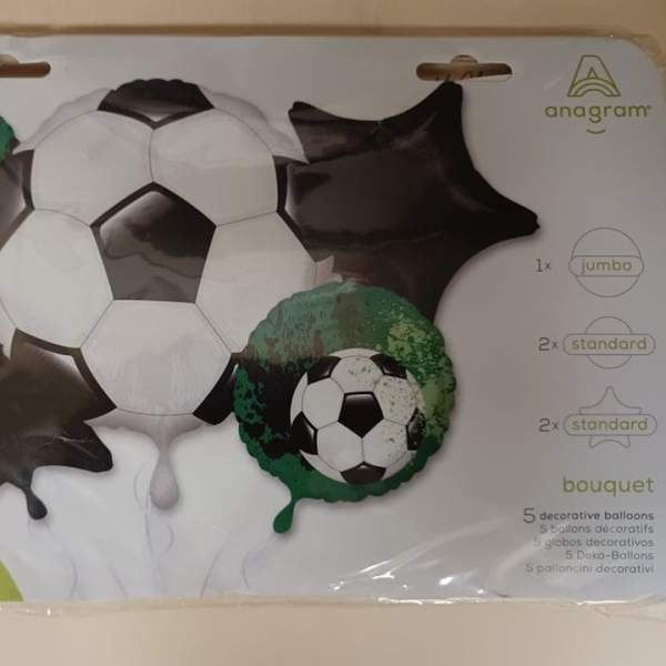 Package of soccer ball-shaped decorative balloons