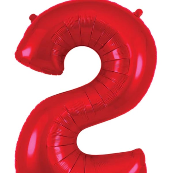 Red number 2 foil balloon on a white background