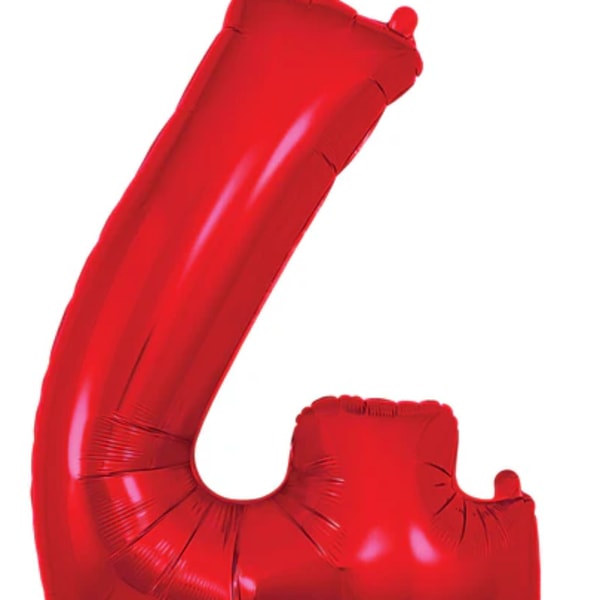 Red foil balloon shaped like the number 4